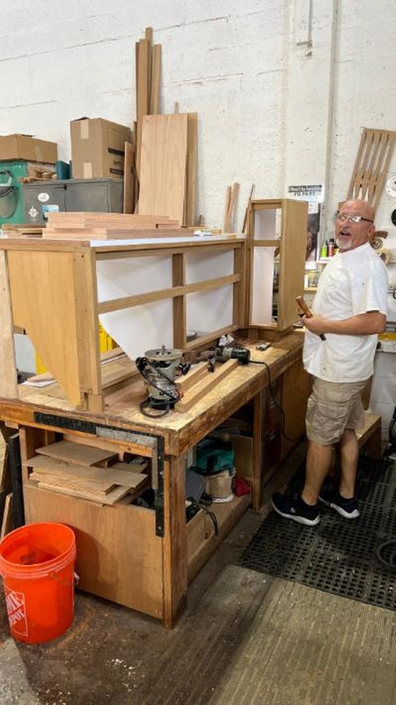 Mario prefabbing Hull #8 forward cabin bunk photo copyright Michael Rybovich & Sons taken at  and featuring the Fishing boat class