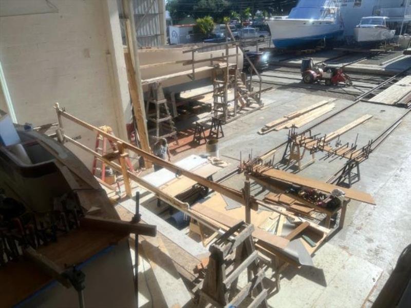 Hull #7 Shaping covering boards - photo © Michael Rybovich & Sons