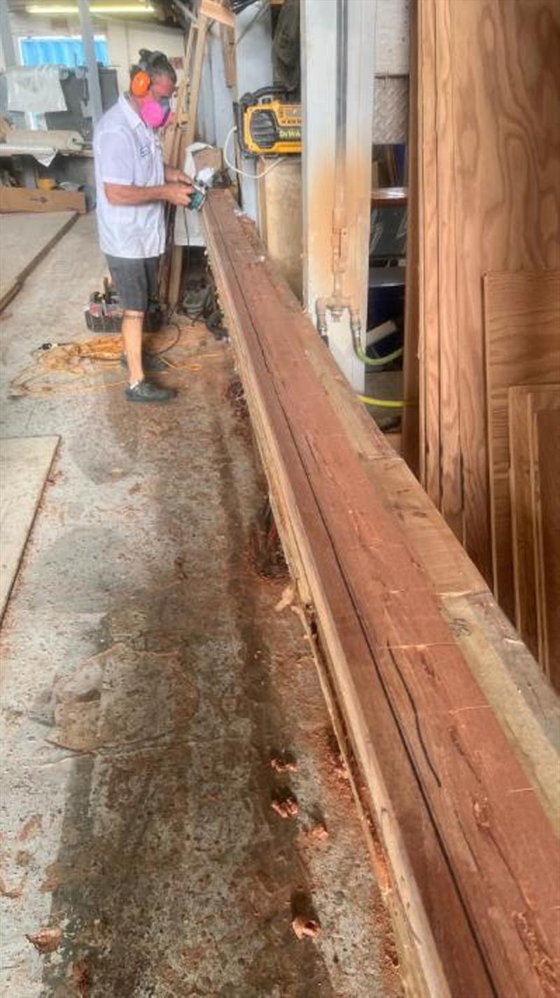 Hull #8 Glenn shaping spray rails - photo © Michael Rybovich & Sons