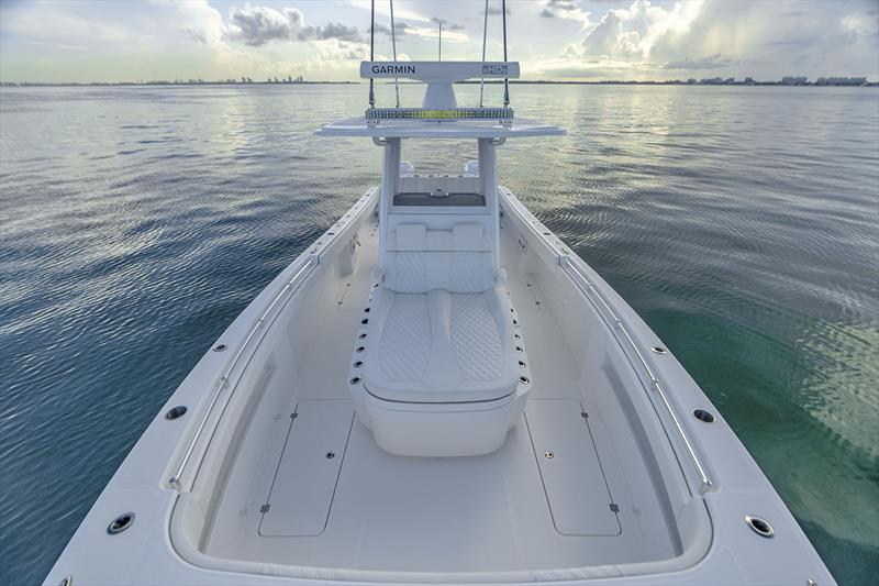 Flat cockpit sole all the way around, below which lies a grid system for huge strength - Invincible 33 - photo © Invincible Boats