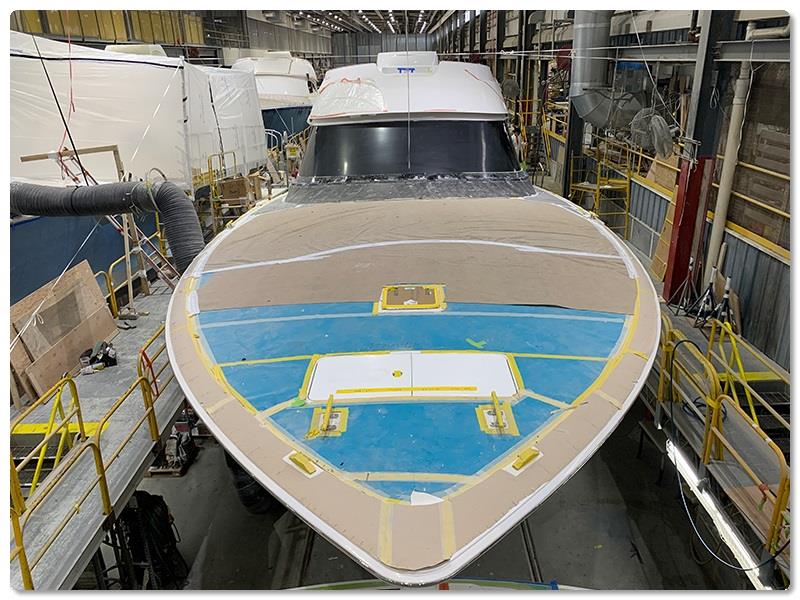 A view aft of No. 64 shows the yacht's massive foredeck - photo © Viking Yachts