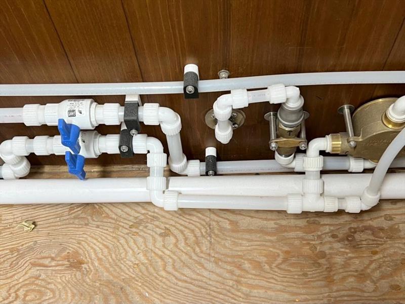 Hull #7 - Master shower plumbing - photo © Michael Rybovich & Sons