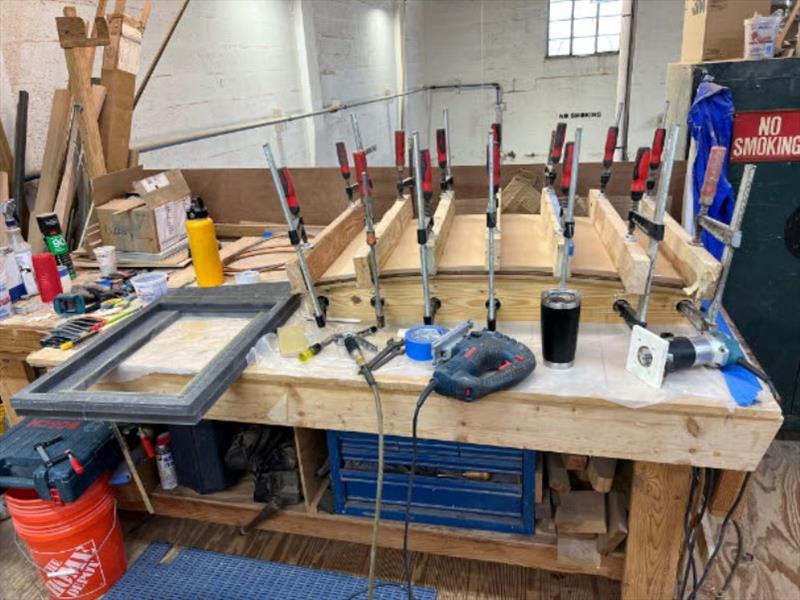 Hull #7 - Bridge seat laminations - photo © Michael Rybovich & Sons