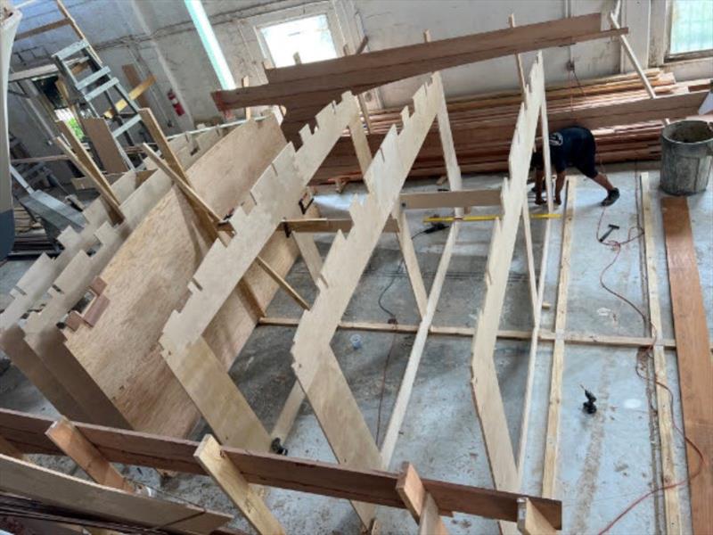 Hull #9 - Deckhouse jig assembly - photo © Michael Rybovich & Sons