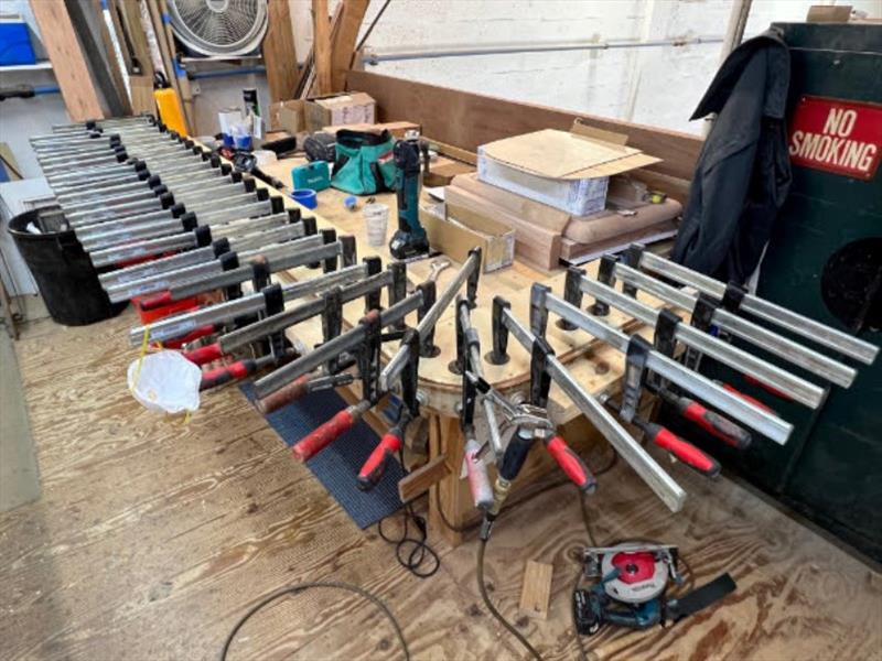 Hull #7 - Bridge seat molding lamination - photo © Michael Rybovich & Sons