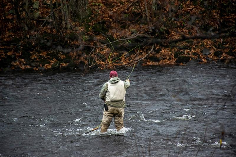 An angler fishes on the Salmon River in Oswego County, New York. Through the Great Lakes Restoration Initiative, NOAA is supporting habitat restoration on the river photo copyright New York Department of Environmental Conservation taken at  and featuring the Fishing boat class