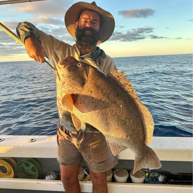 Murt scored this beautiful blue maori cod in 40 metres of water. The good old cattle dog is usually the dominant fish on its patch and the first to bite photo copyright Fisho's Tackle World taken at  and featuring the Fishing boat class