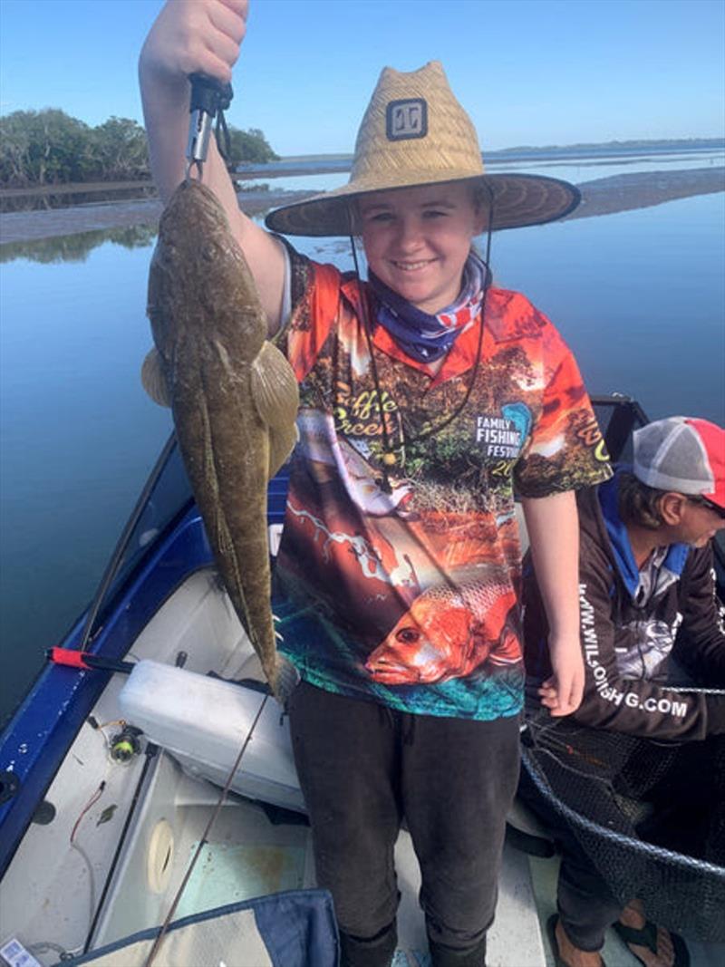 12 year old Alecia Watsford had a great day out with Katie and Jeff last week and caught this ripper flatty. Well done Alecia photo copyright Fisho's Tackle World taken at  and featuring the Fishing boat class