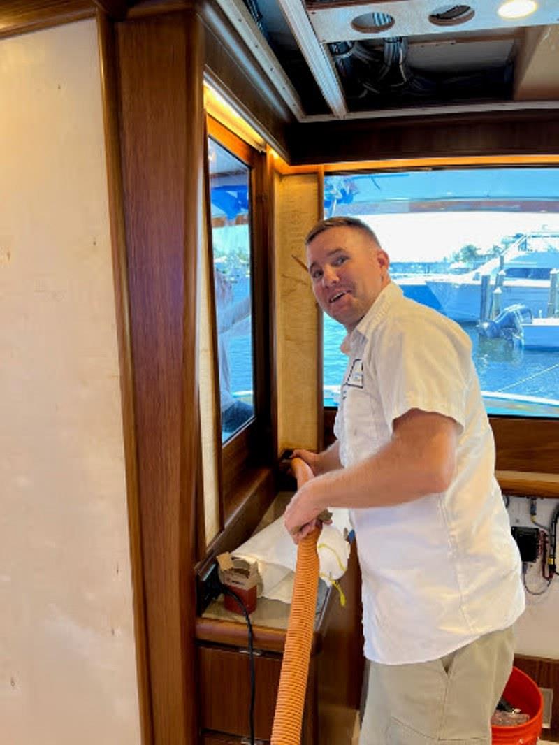 Hull #7 - Thomas installing salon lambrequins photo copyright Michael Rybovich & Sons taken at  and featuring the Fishing boat class