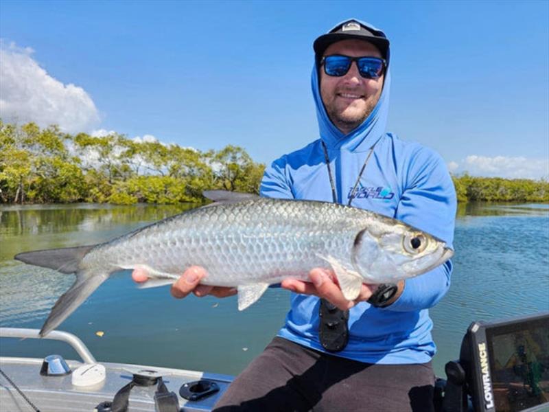 Tarpon are great fun for the kids (and the big kids like Jacko). Take care when handling them though, as they are masters at throwing hooks your way photo copyright Fisho's Tackle World taken at  and featuring the Fishing boat class