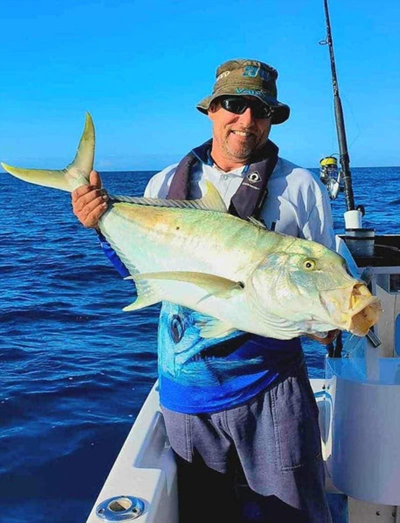 Golden trevally can be found all over Hervey Bay. If your 'snapper' keeps thumping its tail constantly, chances are its a Trevor photo copyright Fisho's Tackle World taken at  and featuring the Fishing boat class