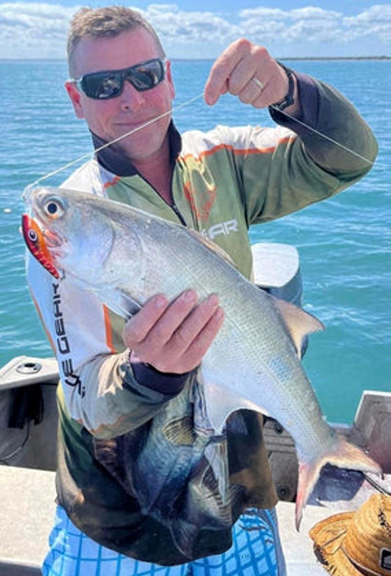Matt with a sporty blue salmon he caught on one of the favoured local trout trolling lures, the 80mm Warlock photo copyright Fisho's Tackle World taken at  and featuring the Fishing boat class