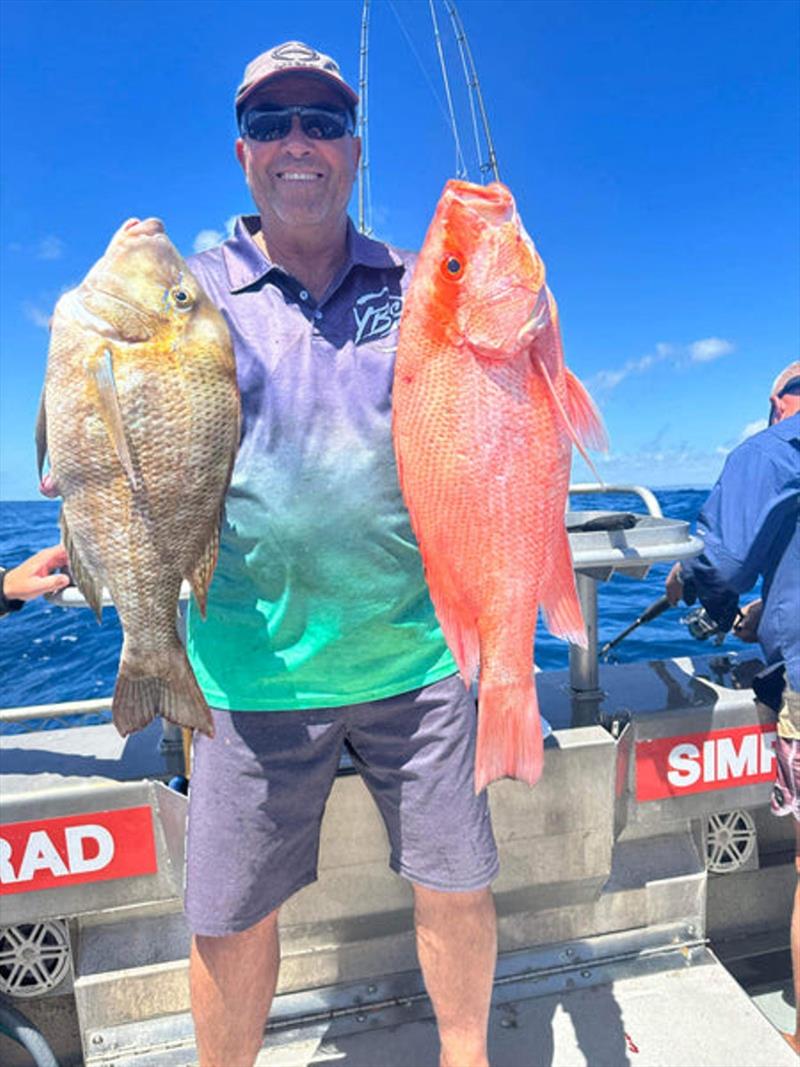 A handle double of grassy and scarlet from a Double Island Point Fishing Charter. Variety is assured east of Fraser Island or DI photo copyright Fisho's Tackle World taken at  and featuring the Fishing boat class