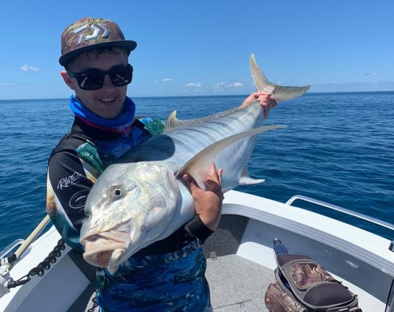 Golden trevally can be found right throughout the bay and even the straits this time of year. Solid ones like this will give you a work out in the heat photo copyright Fisho's Tackle World taken at  and featuring the Fishing boat class