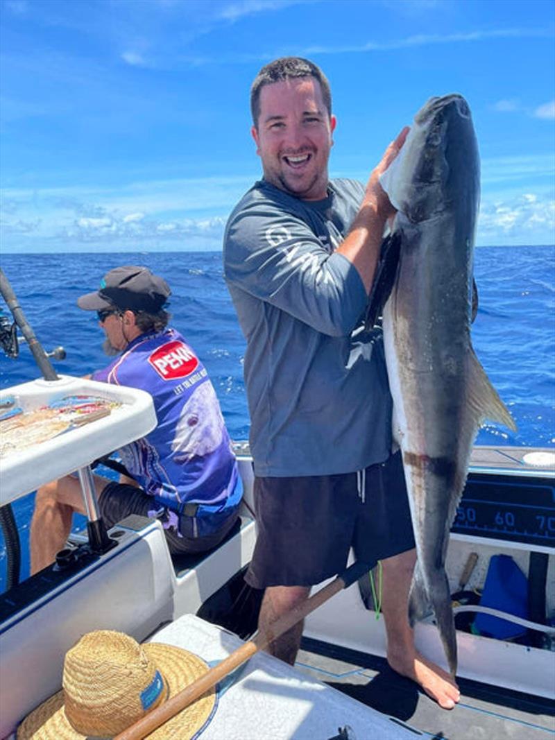 It was an arm-stretching of the cobia-kind for Tim recently. They are more abundant offshore than inshore, but strays are possible anywhere - photo © Fisho's Tackle World