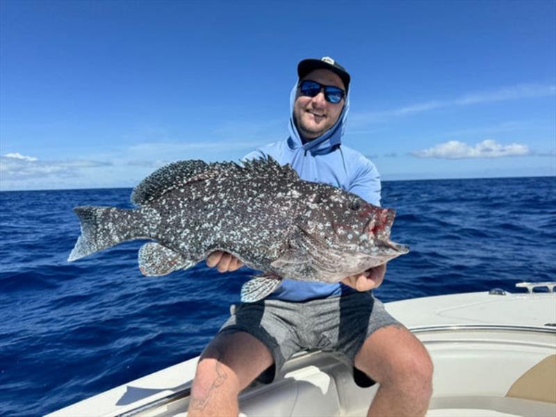 Jacko joined the bosses for a day offshore last week. He was the star over the shoal country, but the sharks made them retreat to the depths beyond the shelf - photo © Fisho's Tackle World