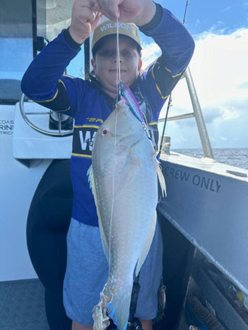 Ollie used a jig to fool this nice venus tusk fish. As always, he was fishing with his dad aboard Double Island Fishing Charters photo copyright Fisho's Tackle World taken at  and featuring the Fishing boat class