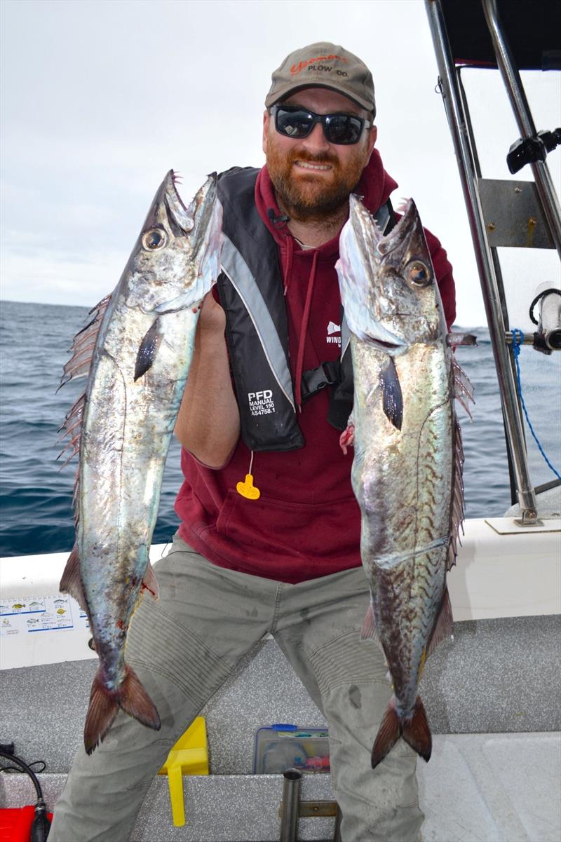 Jonah Yick had trip out to shelf from Eaglehawk Neck with mate Dave Standing from Victoria. They got good numbers of blue eye trevalla, gemfish, grenadier in 500m of water. All fish caught on Black magic tackle KLT circle hooks and 400 pound tough trace - photo © Spot On Fishing Hobart