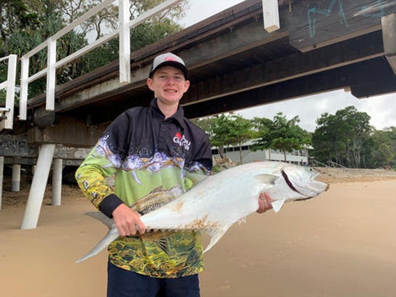 Have a go at the beaut queenfish that Angus caught at the Torquay jetty recently. That's a fine fish mate, well done photo copyright Fisho's Tackle World taken at  and featuring the Fishing boat class