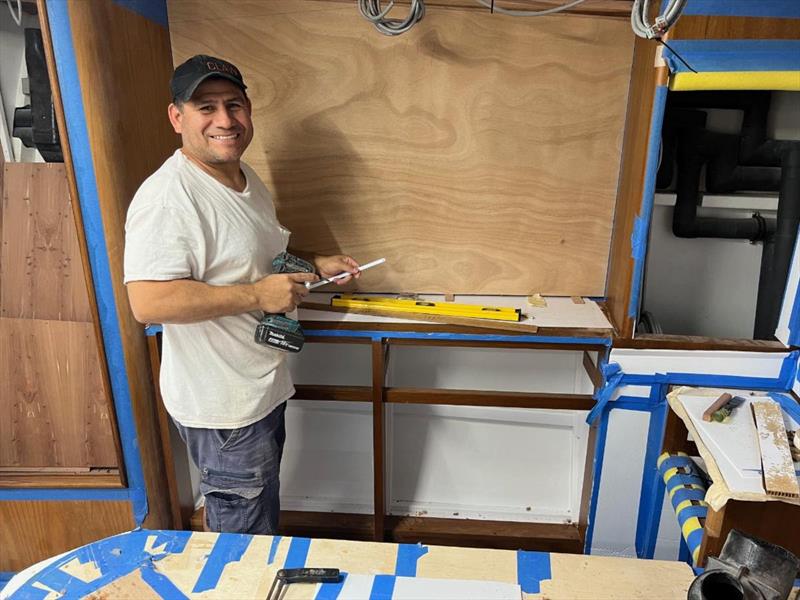 Hull #8 - Marcos in the master stateroom - photo © Michael Rybovich & Sons