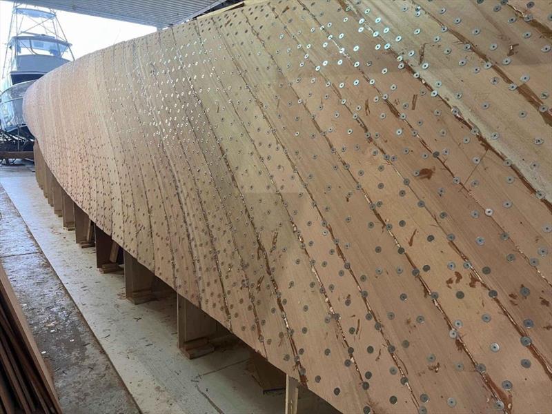 Hull #11 - Second layer complete - photo © Michael Rybovich & Sons