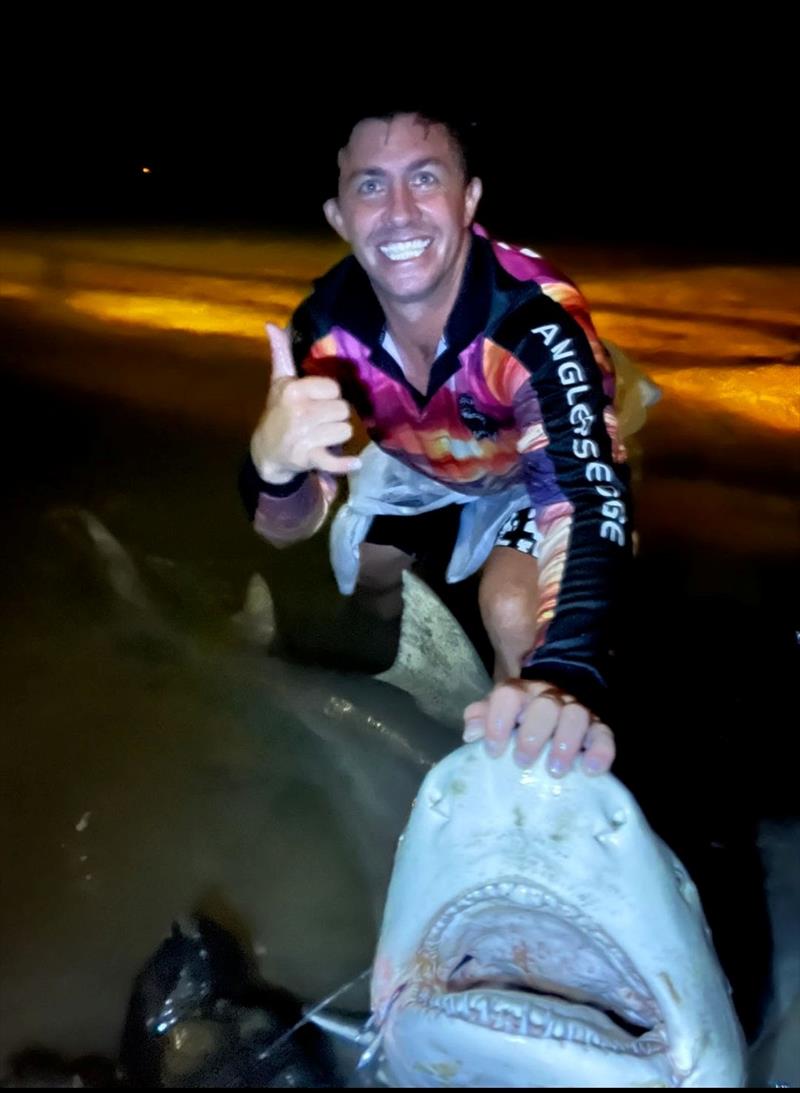Tim caught this sizeable lemon shark from Urangan Pier this week. Whilst our waters remain warm, large sharks are in their element close inshore - photo © Fisho's Tackle World