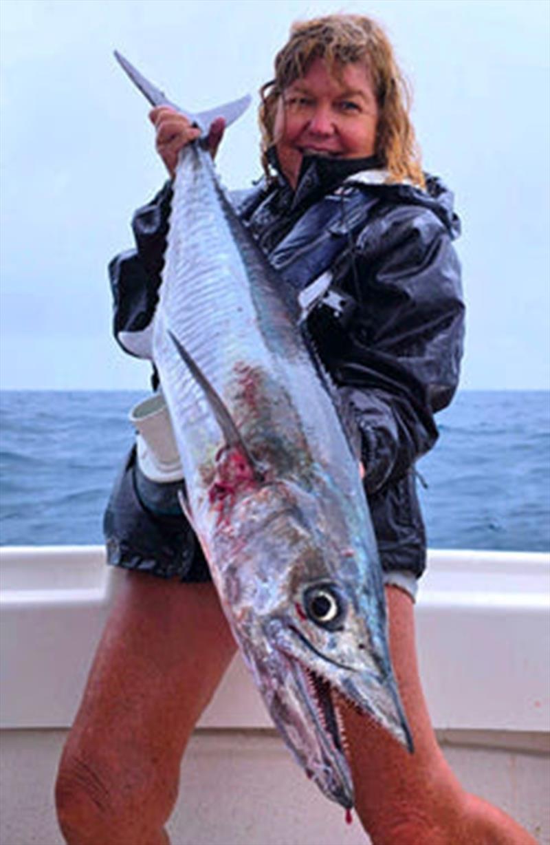 Marg hauled in this nice spaniard on a rainy day out with Hot Reels photo copyright Fisho's Tackle World taken at  and featuring the Fishing boat class