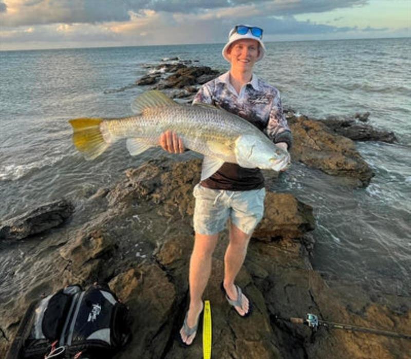 Xander was only fishing for bread n butter species but managed this ripper barra on 10lb line. Beauty mate photo copyright Fisho's Tackle World taken at  and featuring the Fishing boat class
