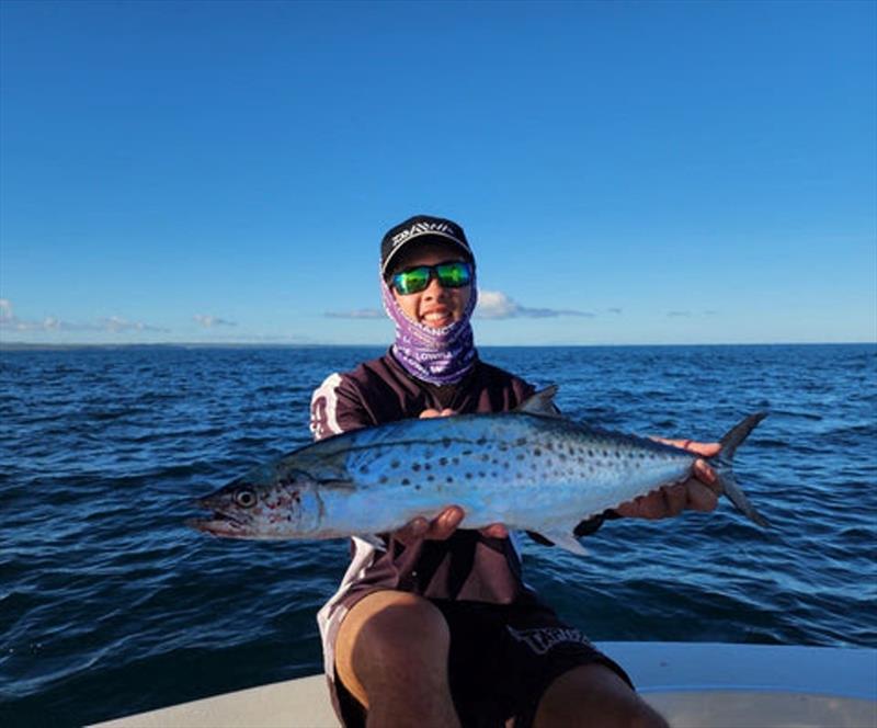 Sean spun up this spotty from Platypus Bay waters this week. Proof there are a few strays lingering. Nothing like the numbers off Wide Bay bar though - photo © Fisho's Tackle World
