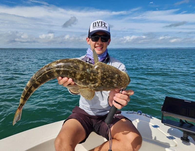 This solid 64cm flattie was a bonus for Sean whilst flicking a prawn imitation near shallow reef photo copyright Fisho's Tackle World taken at  and featuring the Fishing boat class