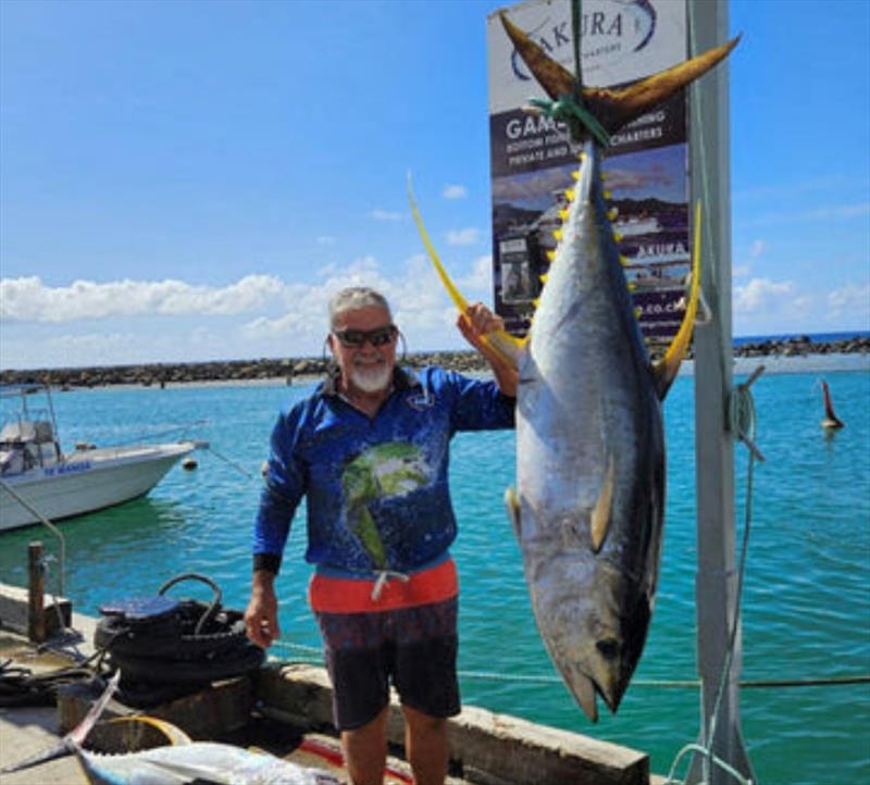 John Cassar headed to the Cook Islands for his 60th and celebrated with 3 amazing 70kg yellowfin in one morning - photo © Fisho's Tackle World