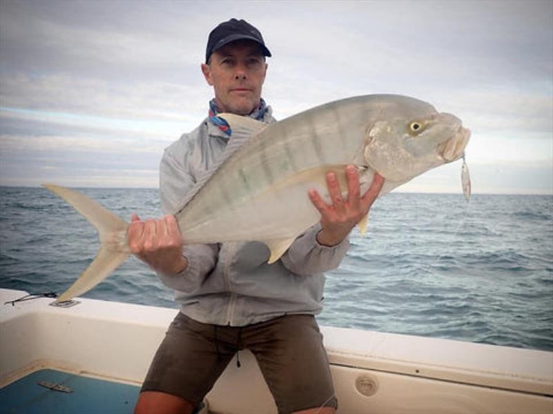 Tri Ton from Fraser Guided Fishing is the guru when it comes to jigging local reefs for goldies. This client had a battle to remember - photo © Fisho's Tackle World