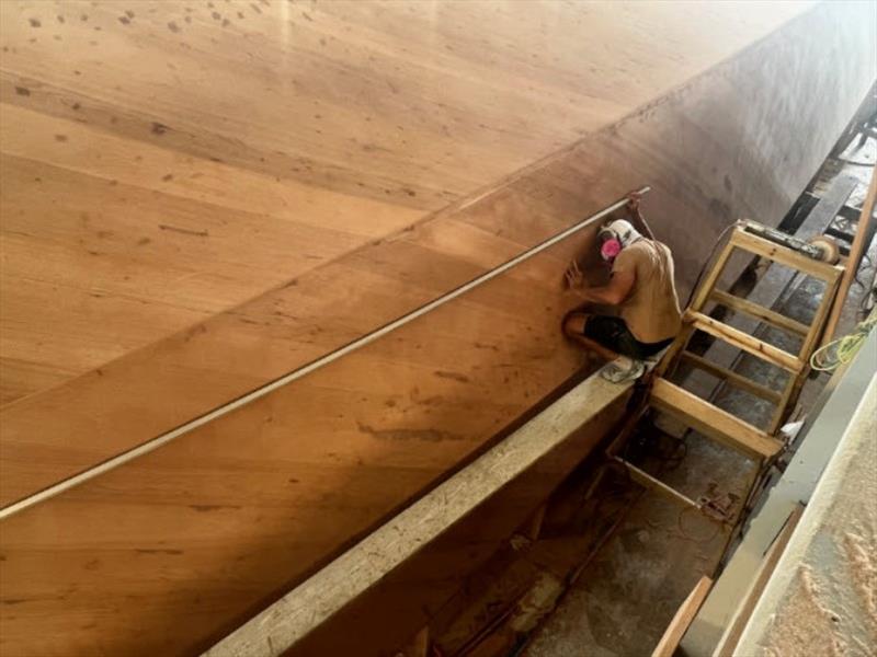 Hull #11 - Battening before glass - photo © Michael Rybovich & Sons