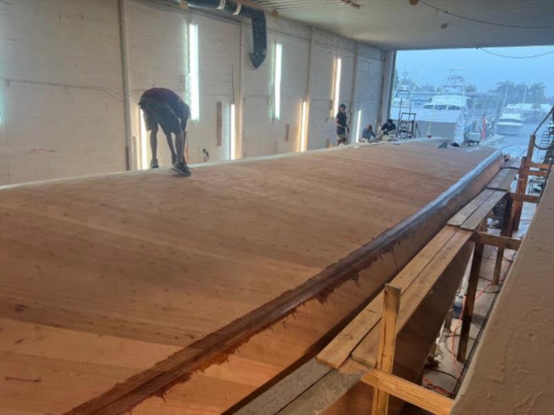 Hull #11 - Applying the doublers - photo © Michael Rybovich & Sons
