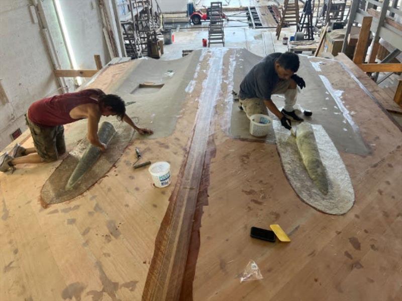 Hull #11 - Keel and shaft log doubling - photo © Michael Rybovich & Sons