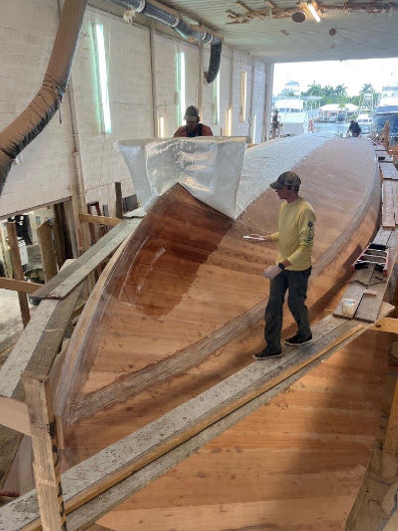 Hull #11 - Glassing the bottom - photo © Michael Rybovich & Sons