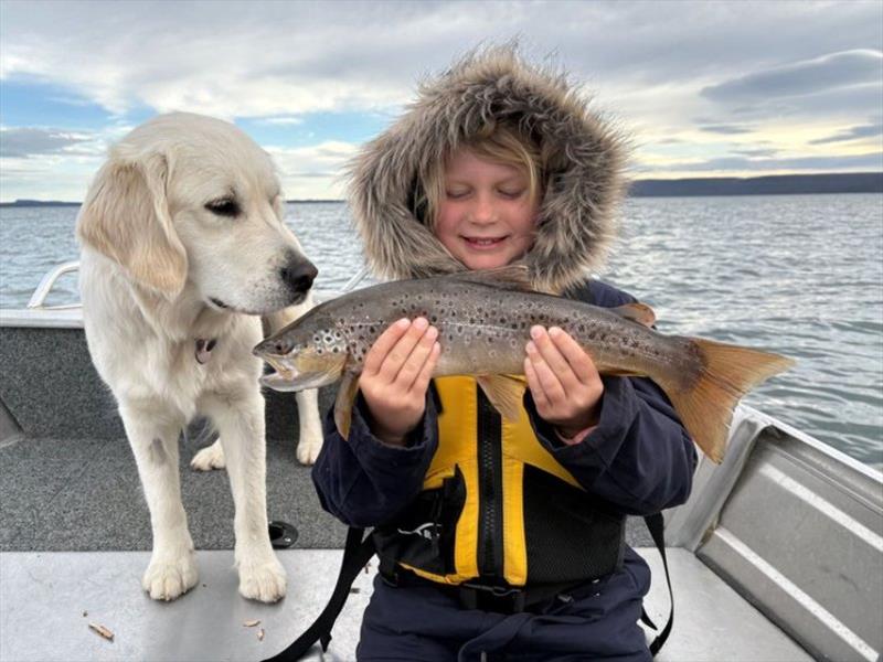 Emma and Maisy with a Great Lake brown caught on the MOJO24 - photo © Spot On Fishing Hobart