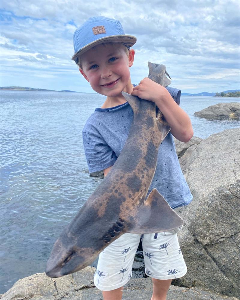 Ettie with a draughtboard shark - photo © Spot On Fishing Hobart