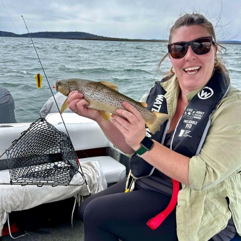 Rosie with GL brown caught off the bee hives - photo © Spot On Fishing Hobart