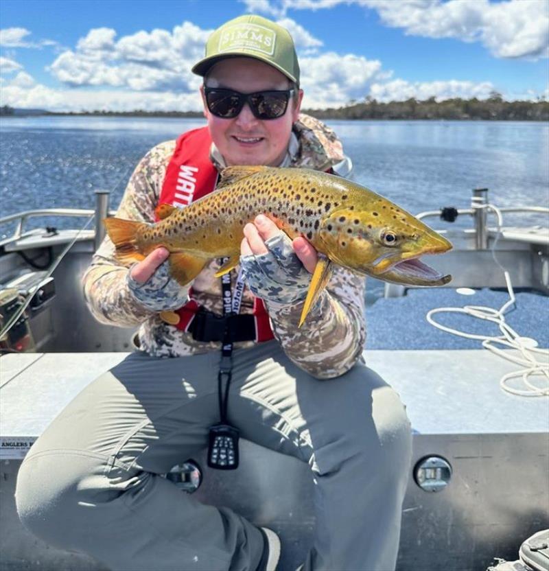 Greeny with a Penstock gum beetle feeder - photo © Spot On Fishing Hobart