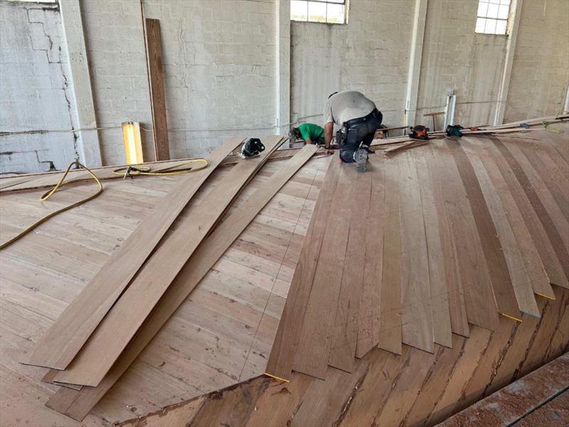 Hull #12 - Fitting 2nd bottom layer photo copyright Michael Rybovich & Sons taken at  and featuring the Fishing boat class