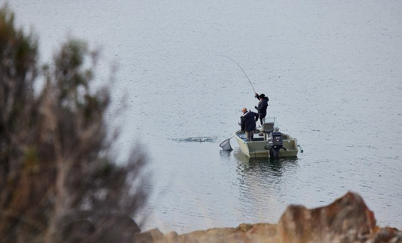 Winter fishing at Great Lake with Jason Garrett of Miena Guiding photo copyright Spot On Fishing Hobart taken at  and featuring the Fishing boat class