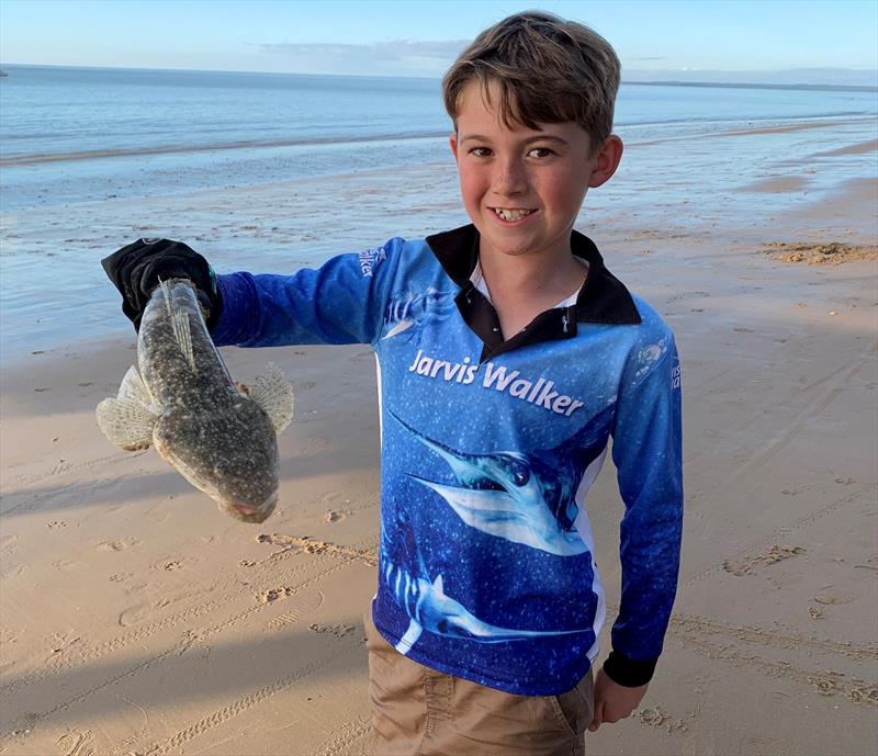 Ari Davis was stoked to catch his first Hervey Bay flathead near the Torquay jetty. The first of many to come no doubt Ari. Well done mate - photo © Fisho's Tackle World Hervey Bay