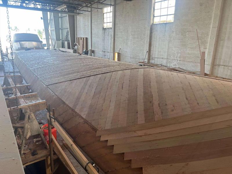 Hull #12 - Final bottom planks fit - photo © Michael Rybovich & Sons