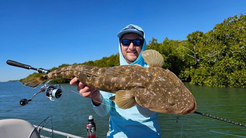 Jacko's biggest flathead from his recent Burrum session nudged 80cm - photo © Fisho's Tackle World Hervey Bay