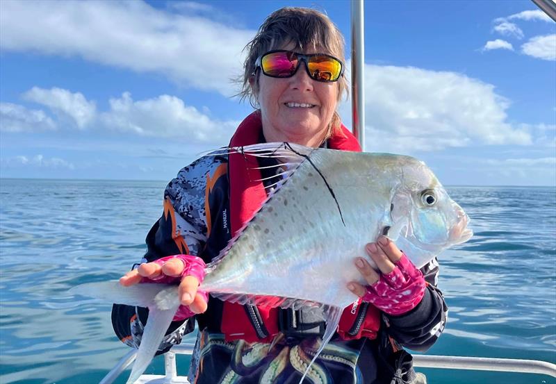 Erica enjoyed fabulous conditions recently and caught this cute little diamond trevally amongst plenty of other fish - photo © Fisho's Tackle World Hervey Bay