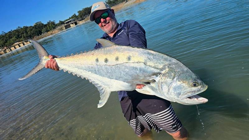 Bob Jeynes of Hot Reels Charter fame with a big queenfish - photo © Fisho's Tackle World Hervey Bay