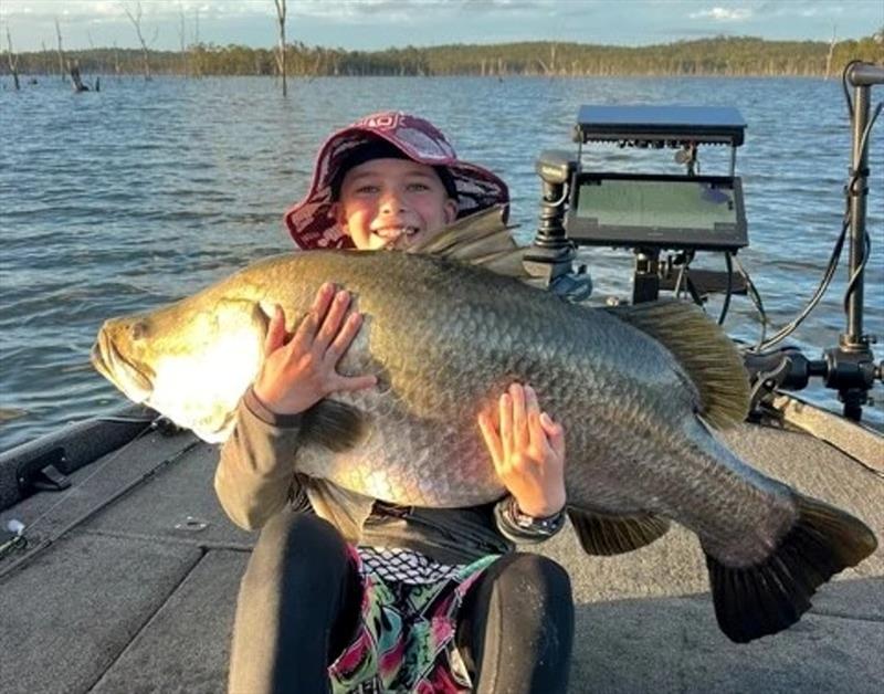 Elliot Fowler caught this fat impoundment barra with the aid of Livescope. This tech has opened up a dam winter fishery for many fishos - photo © Fisho's Tackle World Hervey Bay