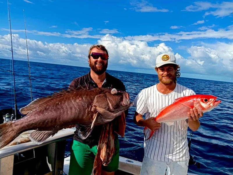 Riley and mate with the spoils of a drop to the depths over the shelf a week ago - photo © Fisho's Tackle World Hervey Bay