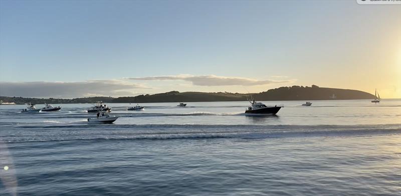 Boats from across the UK cross the start line heading towards the world class bluefin tuna grounds off Falmouth for the inaugural UK Bluefin Tuna “Catch & Release” Championships in September 2024 photo copyright Tim Macpherson taken at  and featuring the Fishing boat class